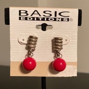 Basic Editions Vibrant Red and Metallic Earrings